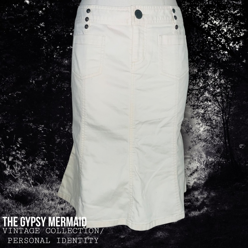 Personal Identity Vintage Y2K White Flared Midi Skirt Sz 7/8